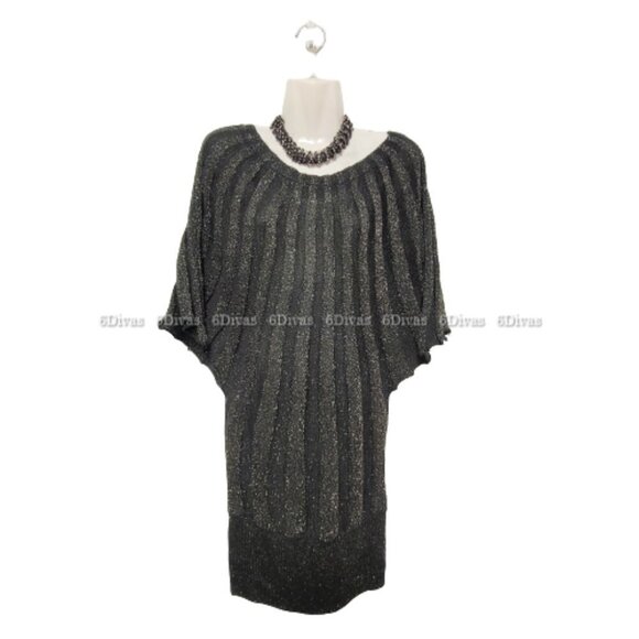 𝅺BLACK Glitter Tunic Knit Dress with Butterfly Sleeves ONE SIZE Fits Most - Picture 1 of 12